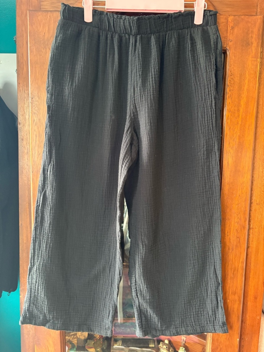 Women’s Black Cotton Gauze Elastic Waist Pants